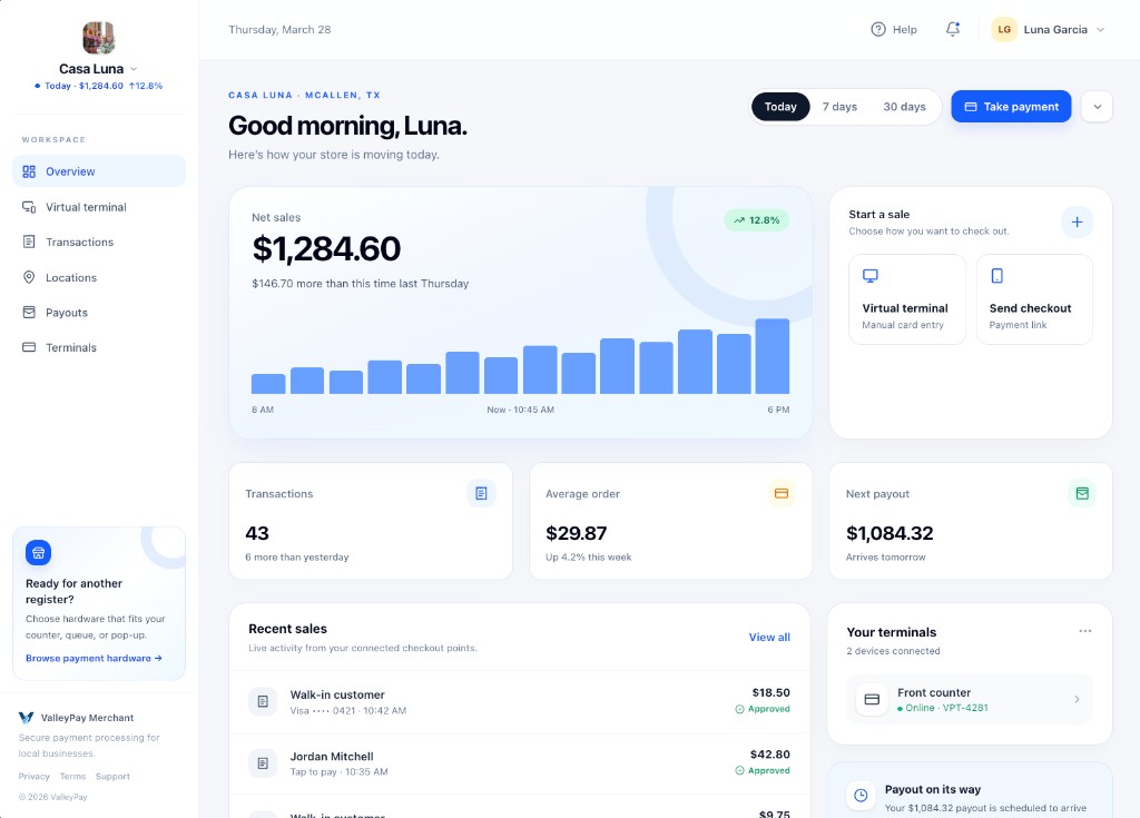 ValleyPay merchant dashboard
